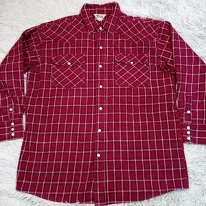 Vintage Key Shirt Mens‎  L Red Plaid Western Pearl Snap Up Chore Barn Rancher
